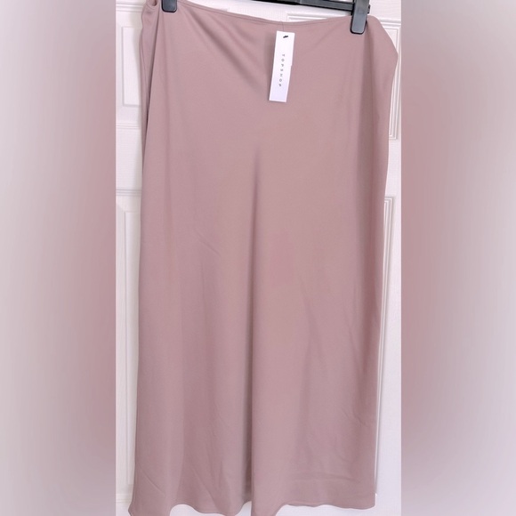 Topshop NWT Matte Satin Midi Skirt Large Pink 14 US - Picture 1 of 4